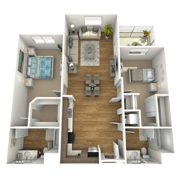 Floor plan for 2 beds, 2 baths, 1137 sqft